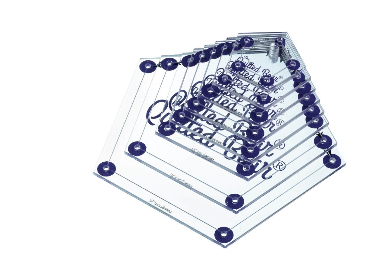 The Quilted Bear Pentagon Quilting Templates – 8 Clear Non-Slip Acrylic Quilt Templates for Precise Fabric Cutting & Stress-Free Machine Quilting - Ideal for Quilt & Sewing Supplies (¾–3")